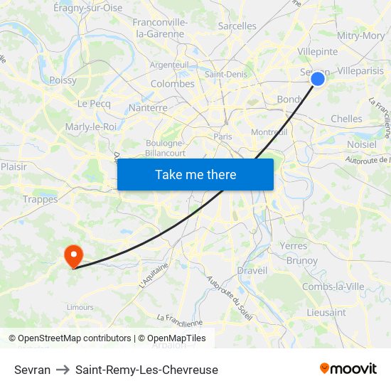 Sevran to Saint-Remy-Les-Chevreuse map