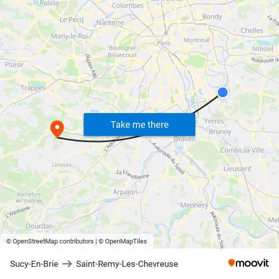 Sucy-En-Brie to Saint-Remy-Les-Chevreuse map