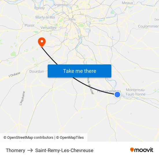 Thomery to Saint-Remy-Les-Chevreuse map