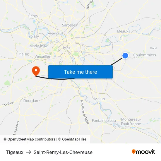 Tigeaux to Saint-Remy-Les-Chevreuse map