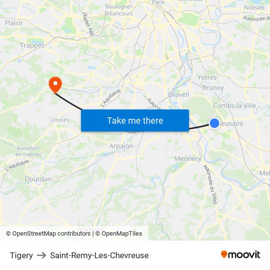 Tigery to Saint-Remy-Les-Chevreuse map