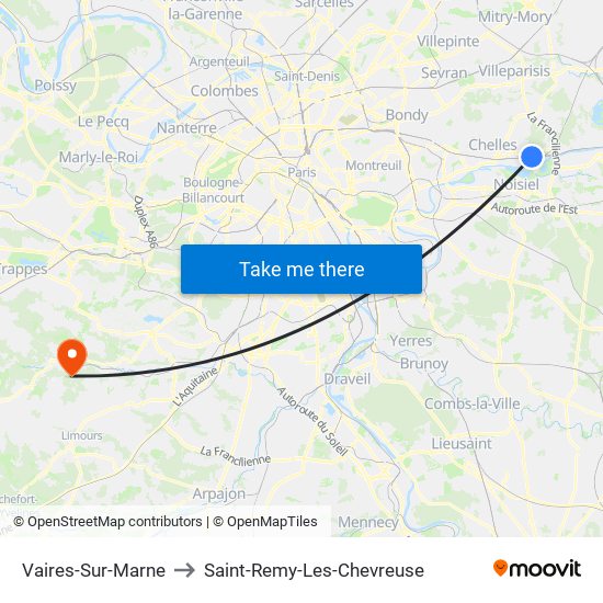 Vaires-Sur-Marne to Saint-Remy-Les-Chevreuse map