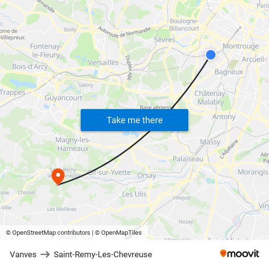 Vanves to Saint-Remy-Les-Chevreuse map