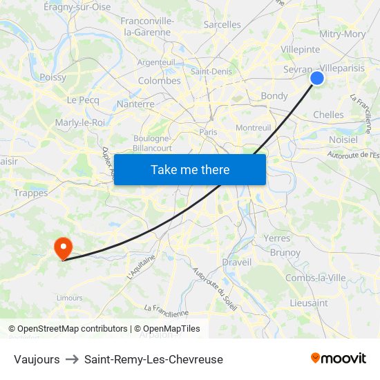 Vaujours to Saint-Remy-Les-Chevreuse map