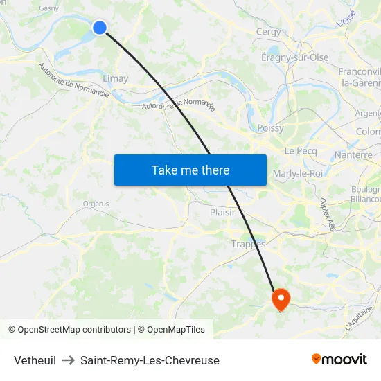 Vetheuil to Saint-Remy-Les-Chevreuse map