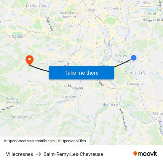 Villecresnes to Saint-Remy-Les-Chevreuse map
