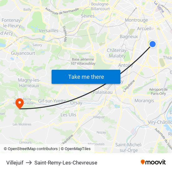 Villejuif to Saint-Remy-Les-Chevreuse map