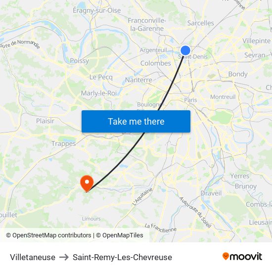 Villetaneuse to Saint-Remy-Les-Chevreuse map