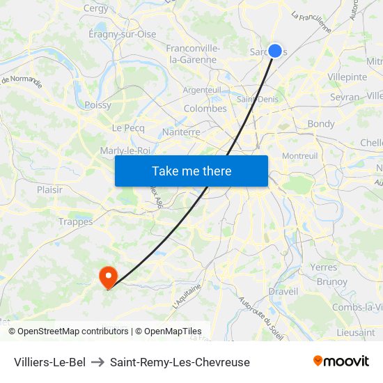 Villiers-Le-Bel to Saint-Remy-Les-Chevreuse map
