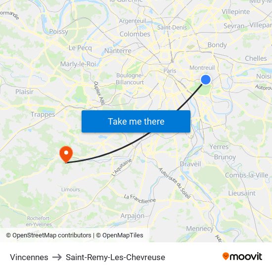 Vincennes to Saint-Remy-Les-Chevreuse map