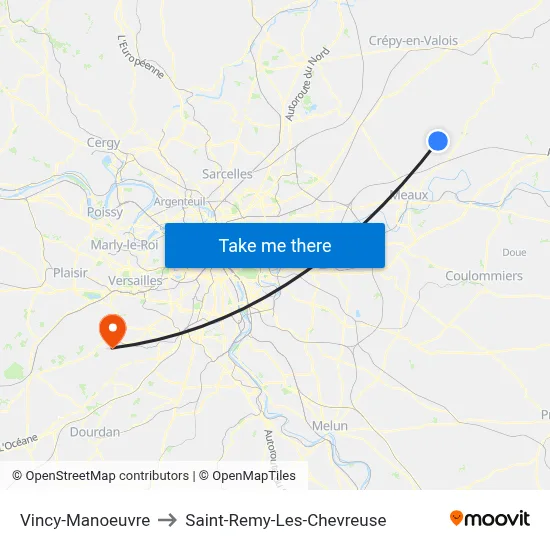 Vincy-Manoeuvre to Saint-Remy-Les-Chevreuse map