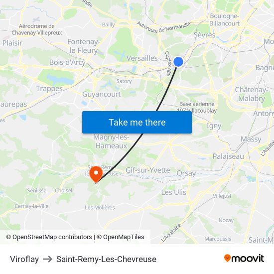 Viroflay to Saint-Remy-Les-Chevreuse map