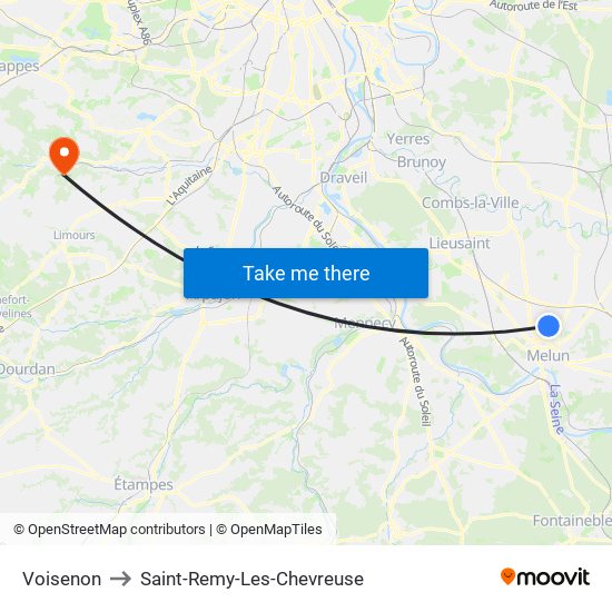 Voisenon to Saint-Remy-Les-Chevreuse map
