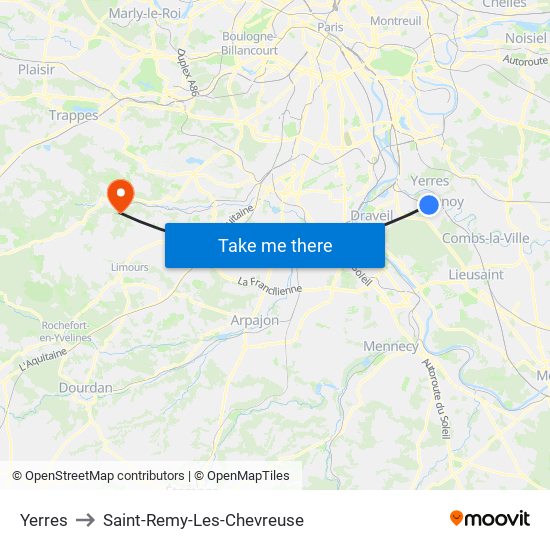 Yerres to Saint-Remy-Les-Chevreuse map