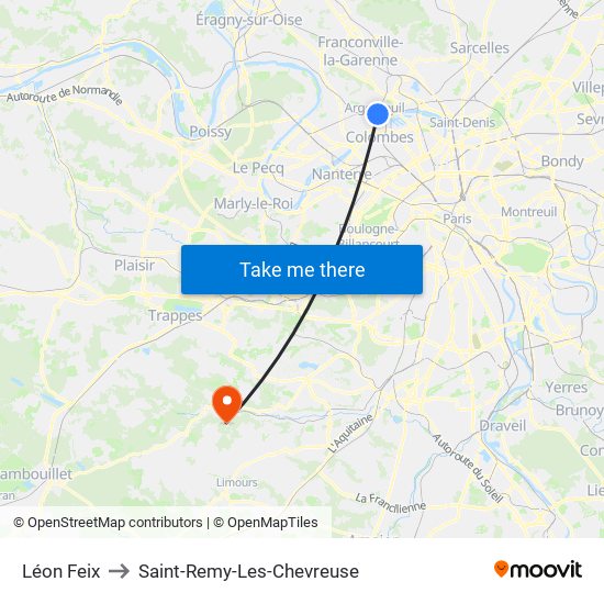 Léon Feix to Saint-Remy-Les-Chevreuse map