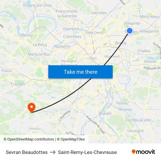 Sevran Beaudottes to Saint-Remy-Les-Chevreuse map