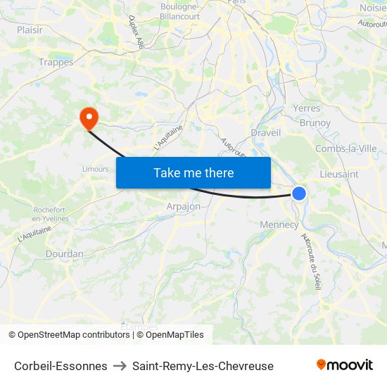 Corbeil-Essonnes to Saint-Remy-Les-Chevreuse map