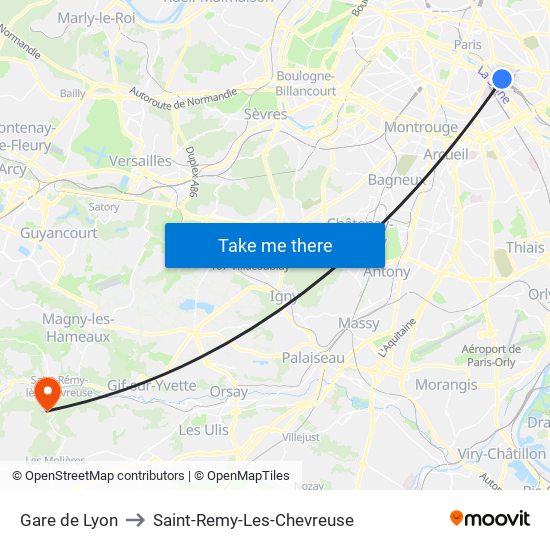 Gare de Lyon to Saint-Remy-Les-Chevreuse map