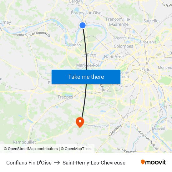 Conflans Fin D'Oise to Saint-Remy-Les-Chevreuse map