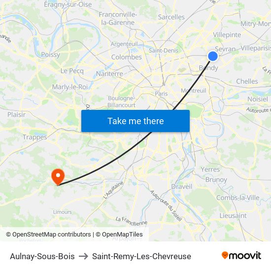 Aulnay-Sous-Bois to Saint-Remy-Les-Chevreuse map