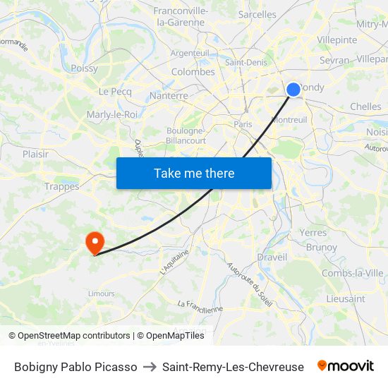 Bobigny Pablo Picasso to Saint-Remy-Les-Chevreuse map