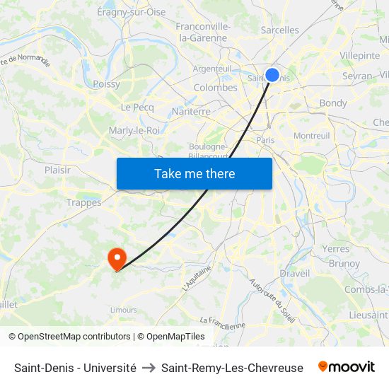 Saint-Denis - Université to Saint-Remy-Les-Chevreuse map