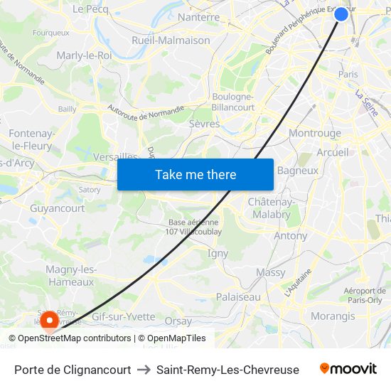 Porte de Clignancourt to Saint-Remy-Les-Chevreuse map