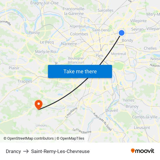 Drancy to Saint-Remy-Les-Chevreuse map