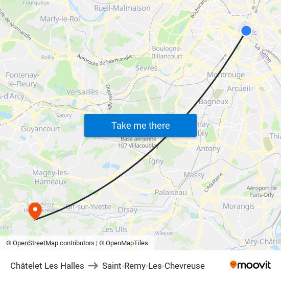 Châtelet Les Halles to Saint-Remy-Les-Chevreuse map