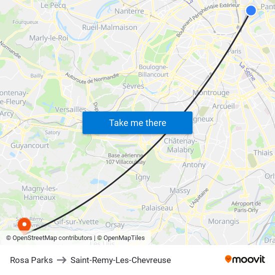 Rosa Parks to Saint-Remy-Les-Chevreuse map