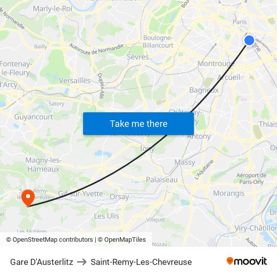 Gare D'Austerlitz to Saint-Remy-Les-Chevreuse map