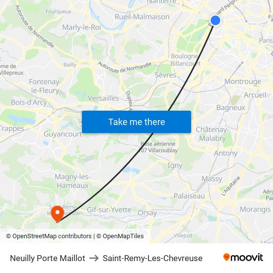 Neuilly Porte Maillot to Saint-Remy-Les-Chevreuse map