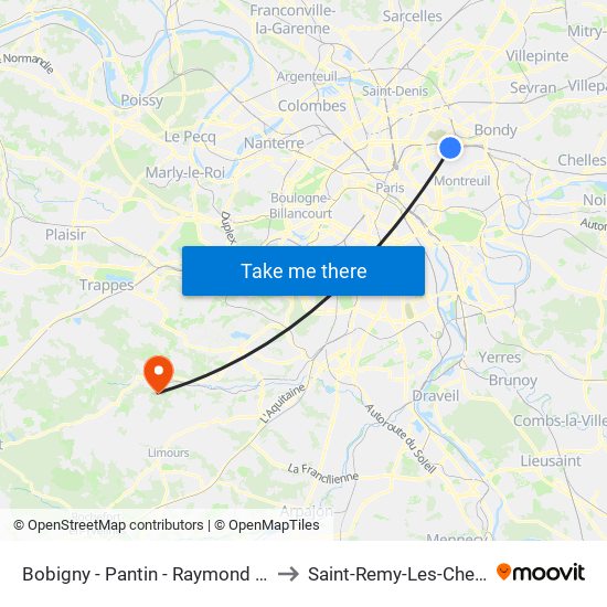 Bobigny - Pantin - Raymond Queneau to Saint-Remy-Les-Chevreuse map