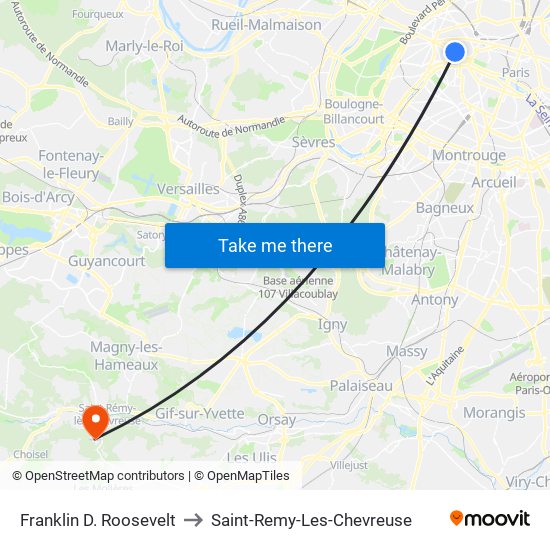 Franklin D. Roosevelt to Saint-Remy-Les-Chevreuse map
