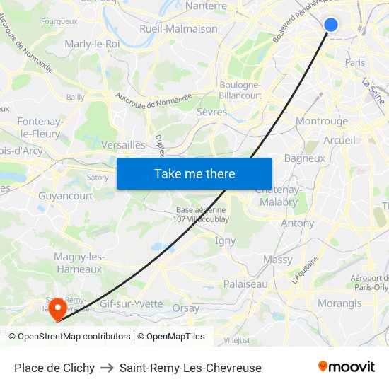 Place de Clichy to Saint-Remy-Les-Chevreuse map