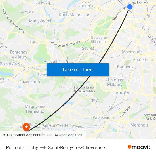 Porte de Clichy to Saint-Remy-Les-Chevreuse map