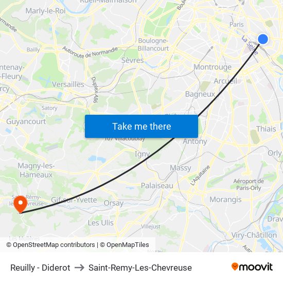 Reuilly - Diderot to Saint-Remy-Les-Chevreuse map