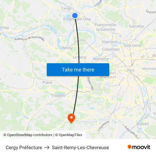 Cergy Préfecture to Saint-Remy-Les-Chevreuse map