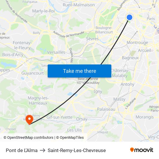 Pont de L'Alma to Saint-Remy-Les-Chevreuse map