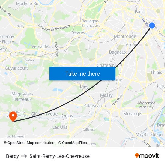 Bercy to Saint-Remy-Les-Chevreuse map