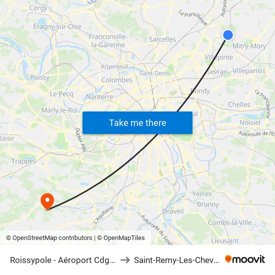 Roissypole - Aéroport Cdg1 (D3) to Saint-Remy-Les-Chevreuse map