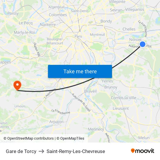 Gare de Torcy to Saint-Remy-Les-Chevreuse map