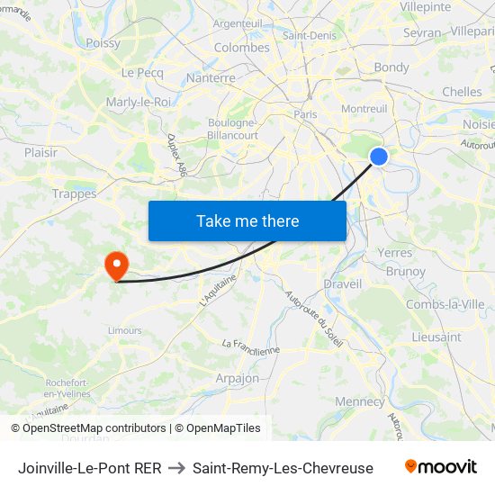 Joinville-Le-Pont RER to Saint-Remy-Les-Chevreuse map