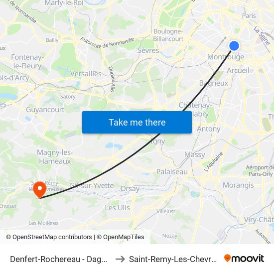 Denfert-Rochereau - Daguerre to Saint-Remy-Les-Chevreuse map