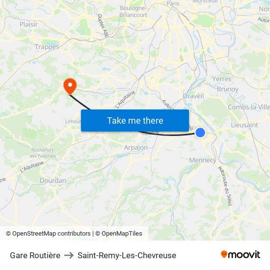 Gare Routière to Saint-Remy-Les-Chevreuse map