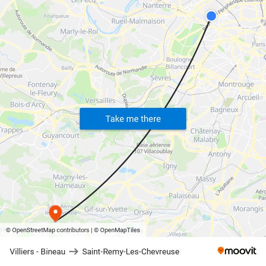 Villiers - Bineau to Saint-Remy-Les-Chevreuse map