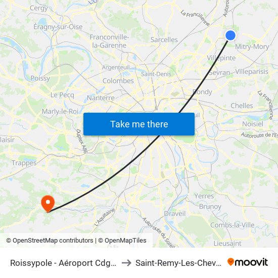 Roissypole - Aéroport Cdg1 (E2) to Saint-Remy-Les-Chevreuse map