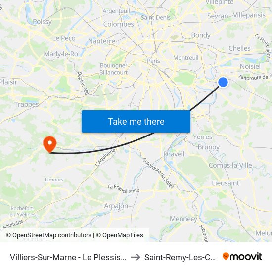 Villiers-Sur-Marne - Le Plessis-Trévise RER to Saint-Remy-Les-Chevreuse map
