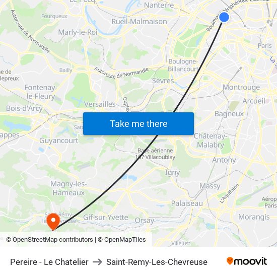 Pereire - Le Chatelier to Saint-Remy-Les-Chevreuse map