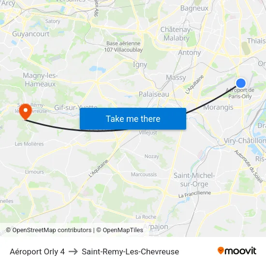 Aéroport Orly 4 to Saint-Remy-Les-Chevreuse map